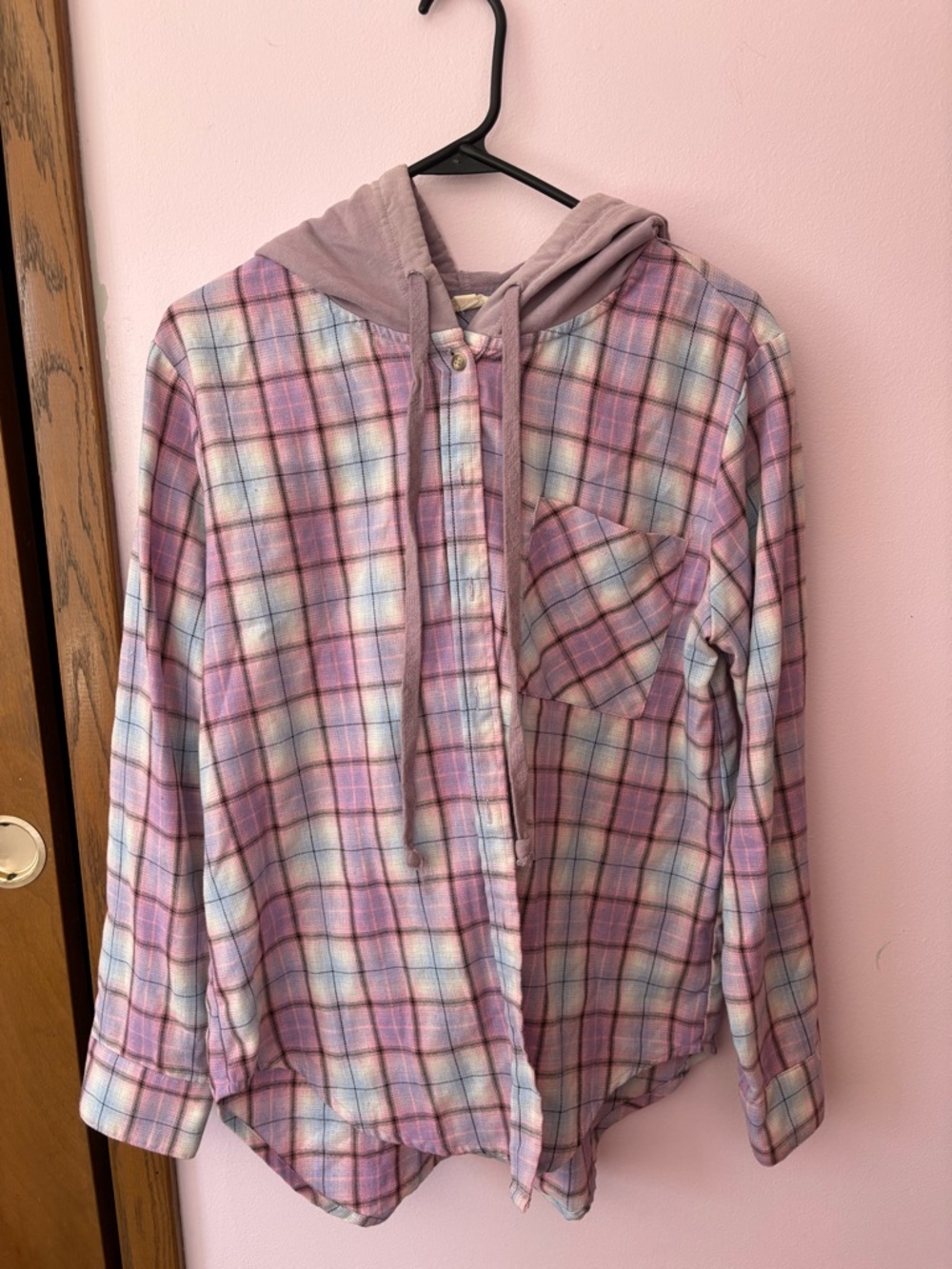Hem & Thread Lavender Plaid Hooded Button-Up